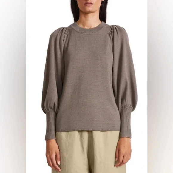SALE- Apiece Apart Dewi Balloon Sleeve Merino Wool and Silk Blend Sweater Walnut - Picture 1 of 11
